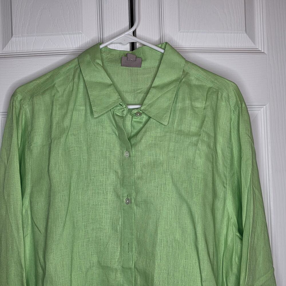 J. Jill Lime Green Linen 100% Linen Buttondown Blouse NWOT Sz Large - Picture 4 of 6